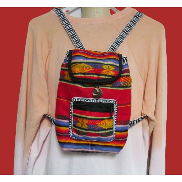 Small Multicolored Striped Lightweight Fabric Backpack - Picture 9 of 9